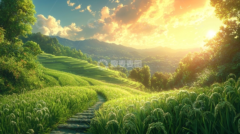 高清大图下载【趣麦麦图】阳光洒满绿油油的山谷