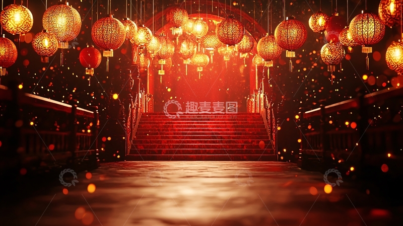高清大图下载【趣麦麦图】红灯笼走廊
