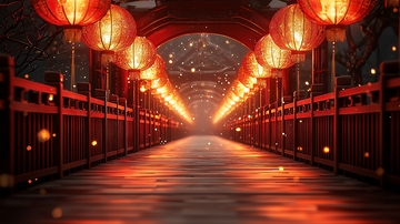 红灯笼桥梁夜景