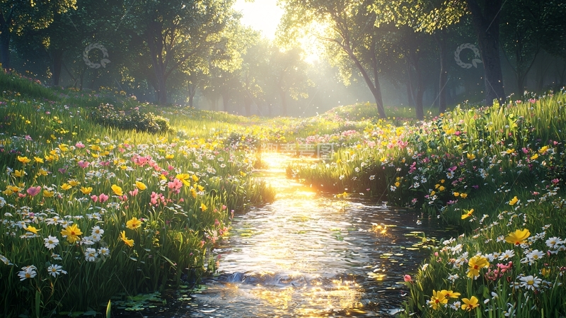 高清大图下载【趣麦麦图】阳光森林小溪