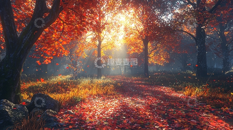 高清大图下载【趣麦麦图】秋日森林阳光洒照
