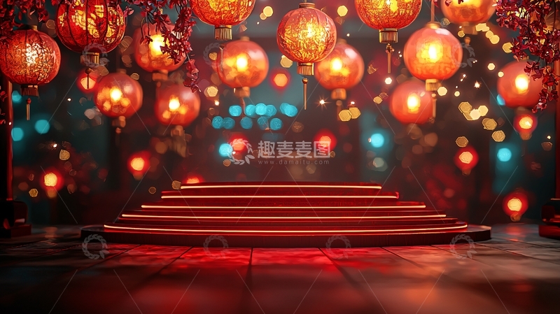 高清大图下载【趣麦麦图】红灯笼夜景舞台