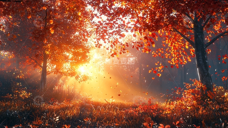 高清大图下载【趣麦麦图】秋日森林阳光洒照