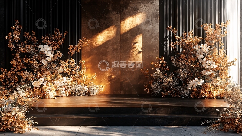 高清大图下载【趣麦麦图】暗色系背景花艺展示台