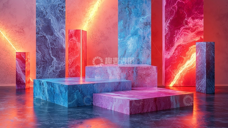 高清大图下载【趣麦麦图】霓虹灯大理石展台