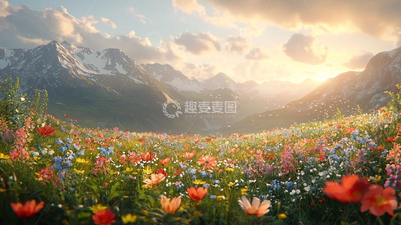 高清大图下载【趣麦麦图】阳光下鲜花盛开的山谷