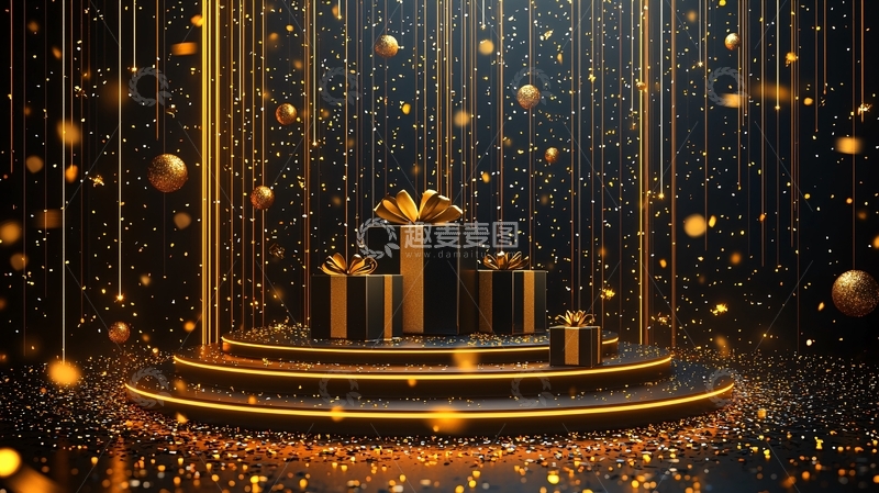 高清大图下载【趣麦麦图】奢华黑色金色礼品背景