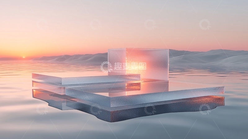 高清大图下载【趣麦麦图】日出雪地透明玻璃方块