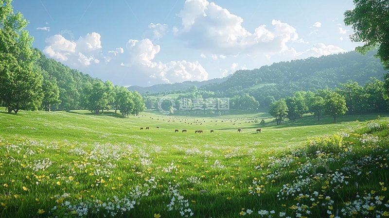高清大图下载【趣麦麦图】阳光明媚的绿色山谷