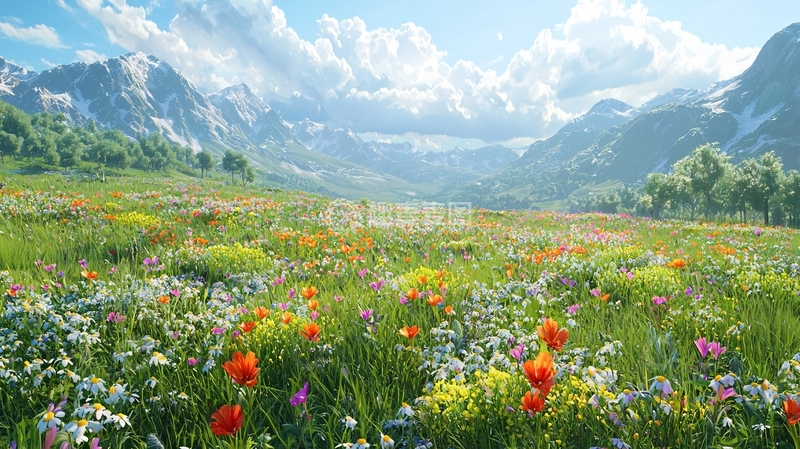 高清大图下载【趣麦麦图】高山草甸鲜花盛开