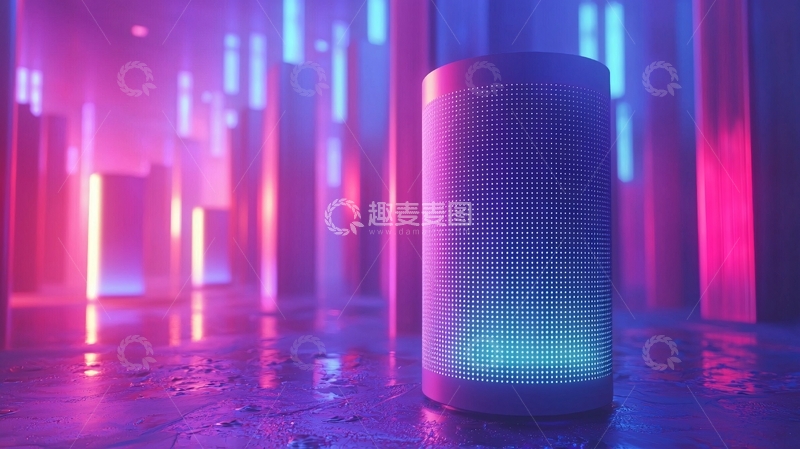 高清大图下载【趣麦麦图】霓虹灯背景下的圆柱形灯