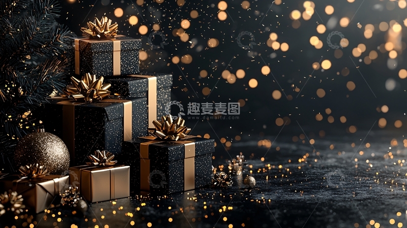 高清大图下载【趣麦麦图】黑色系圣诞礼物堆叠