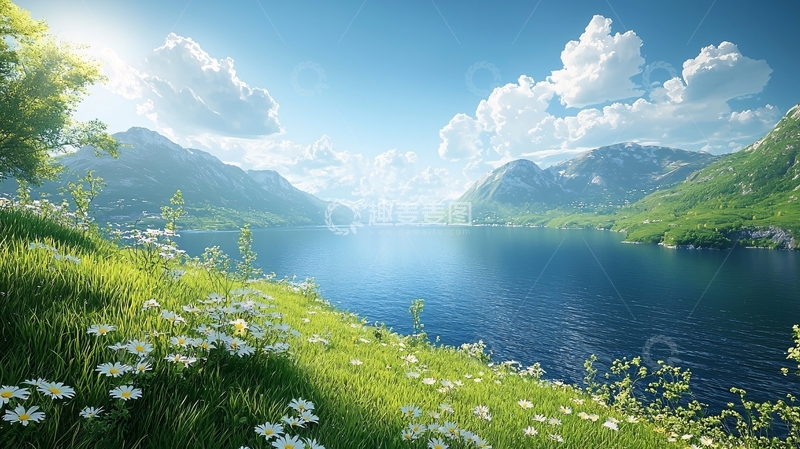 高清大图下载【趣麦麦图】阳光明媚的湖光山色
