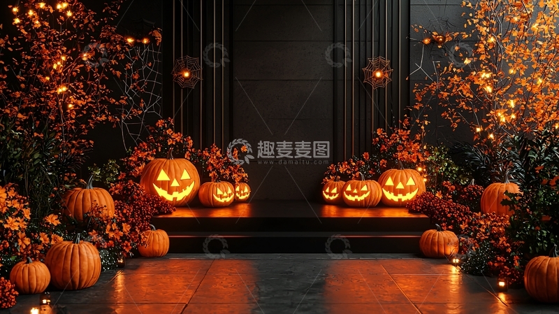 高清大图下载【趣麦麦图】黑色背景万圣节南瓜灯