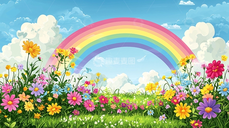 高清大图下载【趣麦麦图】彩虹花田背景图