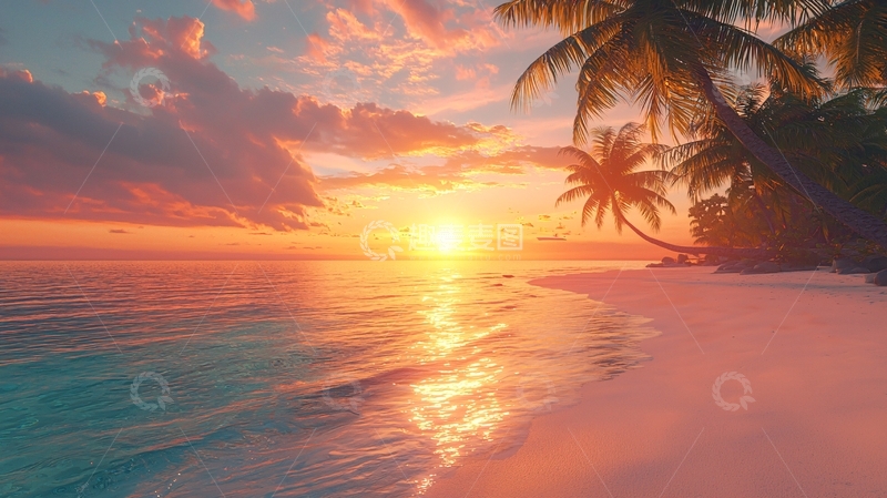 高清大图下载【趣麦麦图】热带海滩日落景色