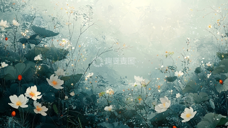 高清大图下载【趣麦麦图】朦胧梦幻花田背景图