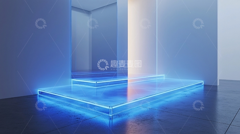 高清大图下载【趣麦麦图】蓝色霓虹灯玻璃展台