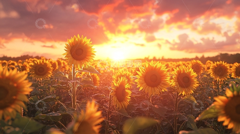 高清大图下载【趣麦麦图】日落下的向日葵田