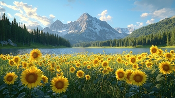 向日葵花海山峰湖泊