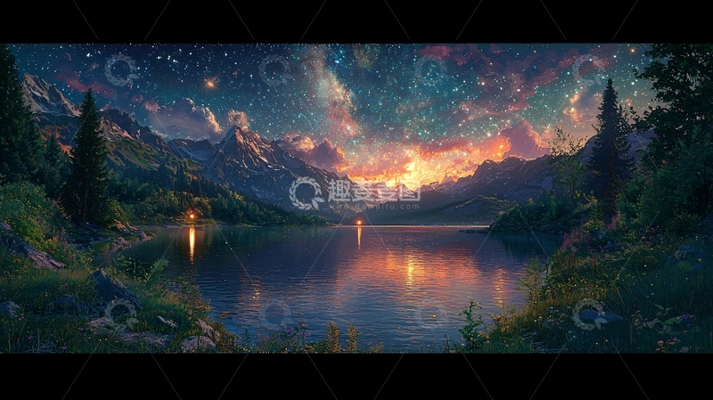 高清大图下载【趣麦麦图】星空下的宁静湖泊