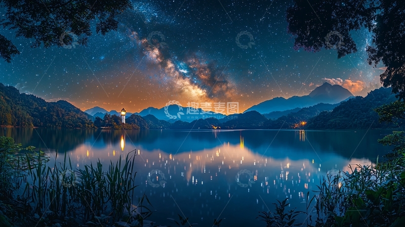 高清大图下载【趣麦麦图】星空湖泊倒影