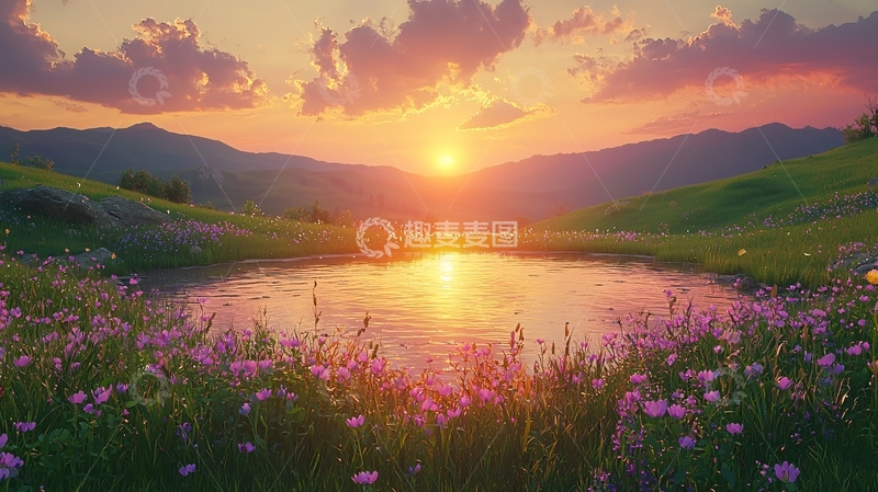 高清大图下载【趣麦麦图】夕阳西下草原风景