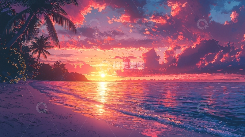 高清大图下载【趣麦麦图】热带海滩日落