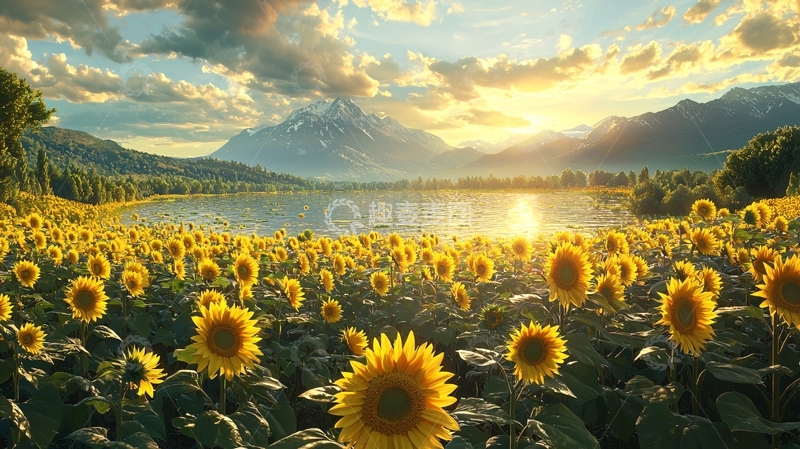 高清大图下载【趣麦麦图】向日葵花海日落美景