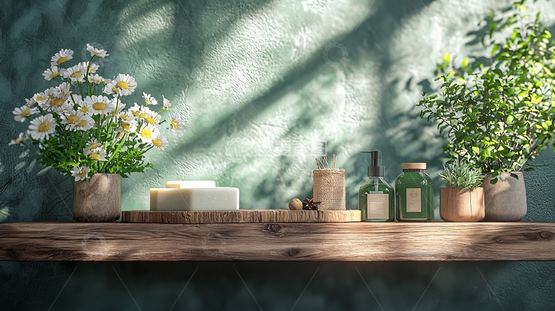 高清大图下载【趣麦麦图】阳光洒落绿墙木架