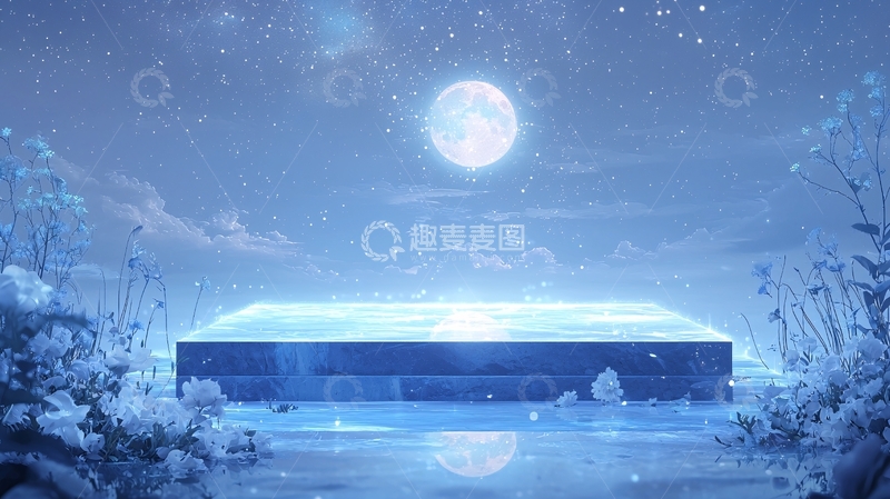 高清大图下载【趣麦麦图】梦幻蓝色月亮夜