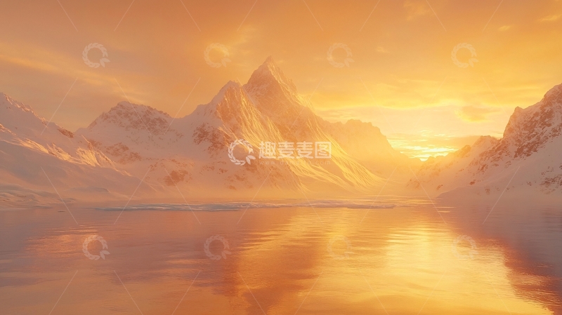 高清大图下载【趣麦麦图】金色雪山日落湖面