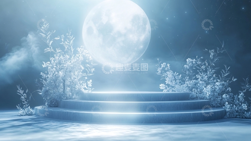 高清大图下载【趣麦麦图】月光下的圆形台阶