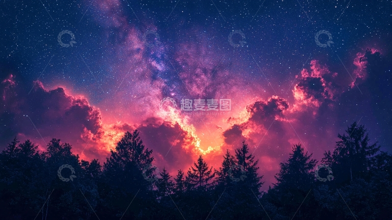 高清大图下载【趣麦麦图】梦幻星空下的森林