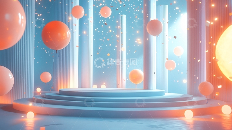 高清大图下载【趣麦麦图】梦幻蓝色气球舞台