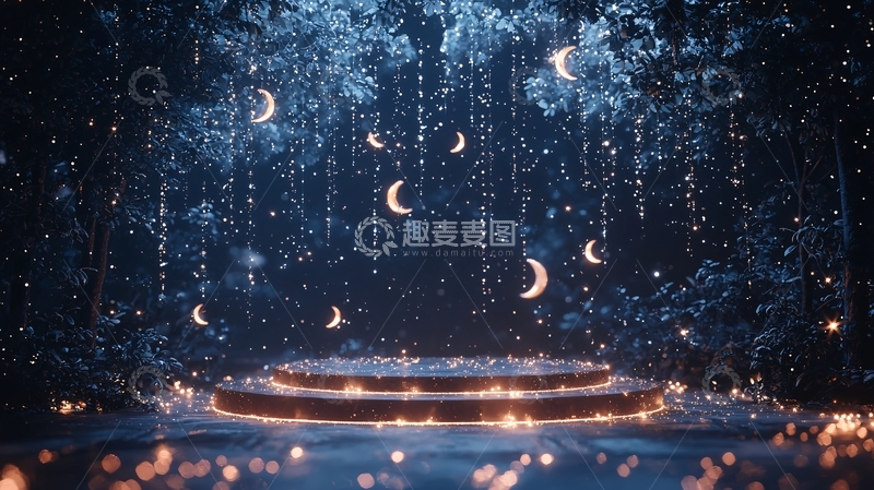 高清大图下载【趣麦麦图】神秘森林中的月亮舞台