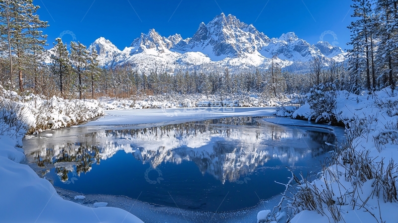 高清大图下载【趣麦麦图】雪山湖泊倒影
