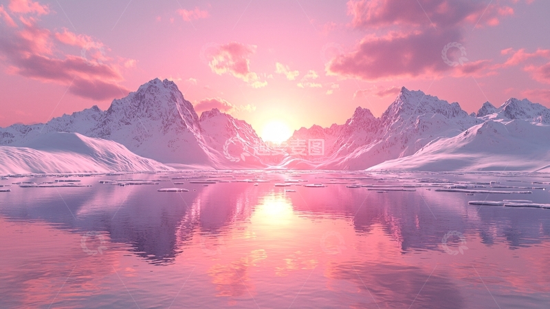 高清大图下载【趣麦麦图】粉色雪山日落