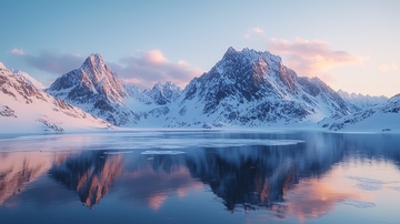 雪山湖泊日出倒影