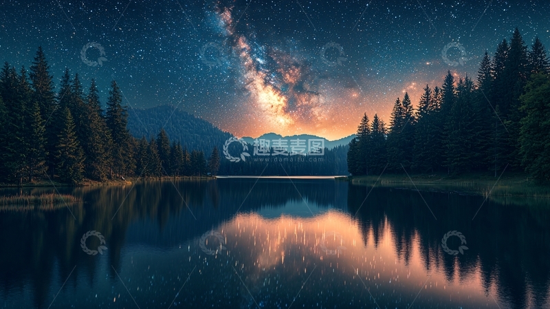 高清大图下载【趣麦麦图】星空湖泊倒影