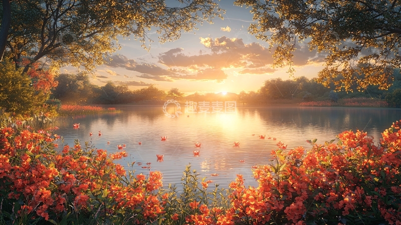 高清大图下载【趣麦麦图】清晨湖边日出美景