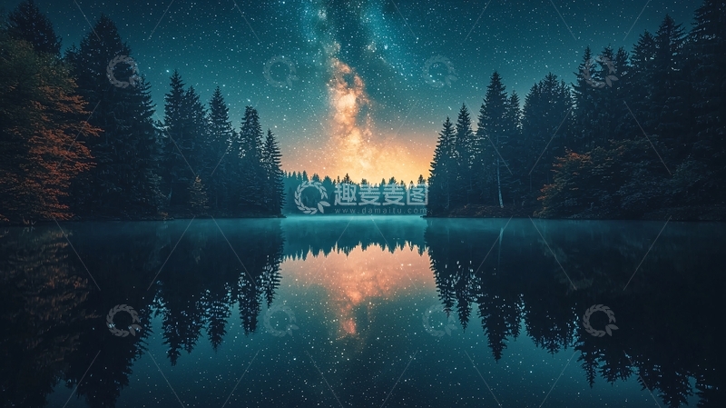 高清大图下载【趣麦麦图】星空倒影湖泊