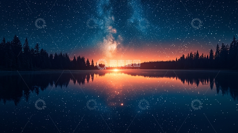 高清大图下载【趣麦麦图】星空倒影湖面日出
