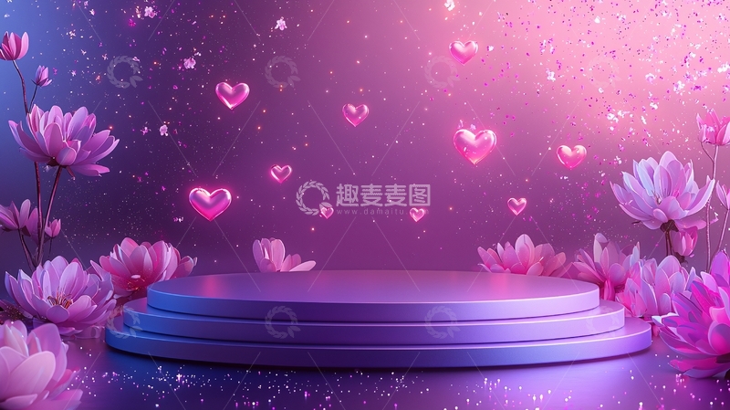 高清大图下载【趣麦麦图】梦幻紫色花朵爱心背景