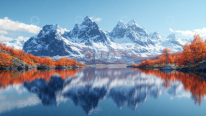 高清大图下载【趣麦麦图】雪山秋色倒影湖泊