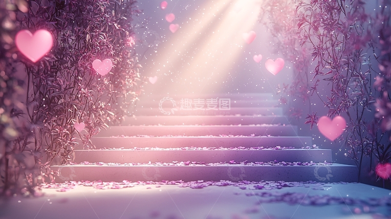 高清大图下载【趣麦麦图】粉色爱心阶梯