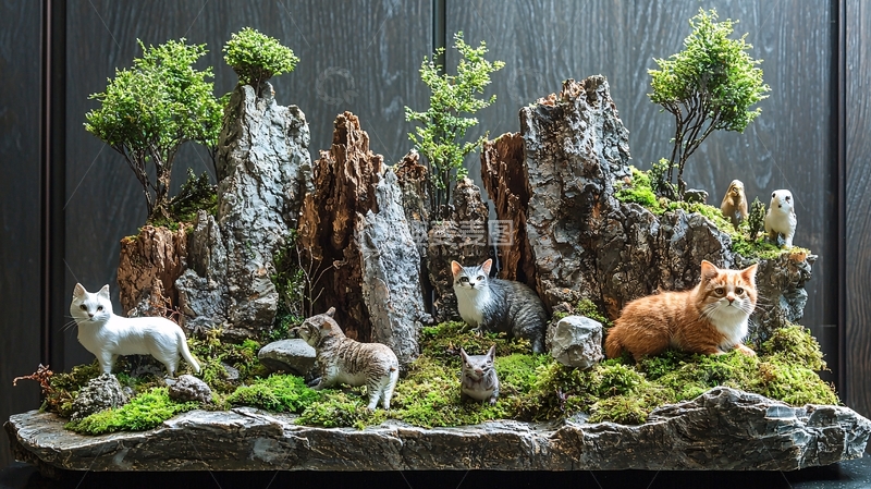 高清大图下载【趣麦麦图】微缩景观猫森林