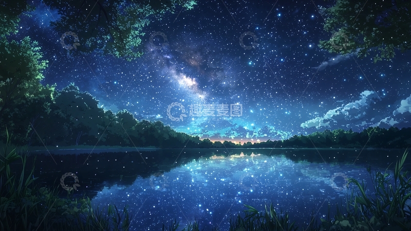 高清大图下载【趣麦麦图】星空倒影湖面