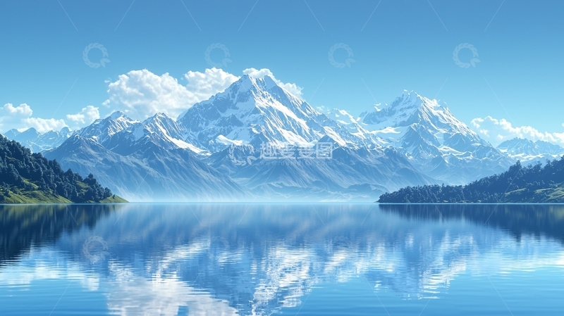 高清大图下载【趣麦麦图】雪山湖泊倒影