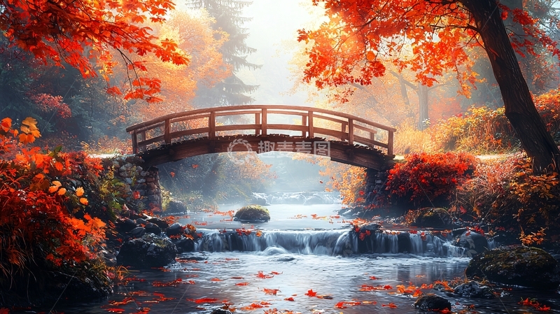 高清大图下载【趣麦麦图】秋枫桥流水